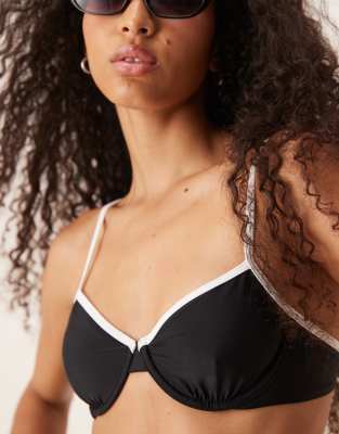 Abercrombie & Fitch Mid Rise Contrast Trim Bikini Bottom Co-ord In Black