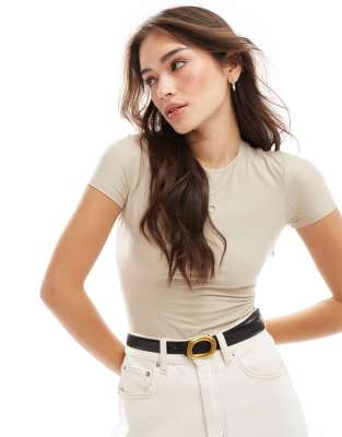 Abercrombie & Fitch cool matte t-shirt bodysuit in beige