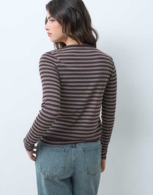 Abercrombie & Fitch coordinato 2 in 1 con cardigan e canotta soft touch a righe marroni, 5 di 5
