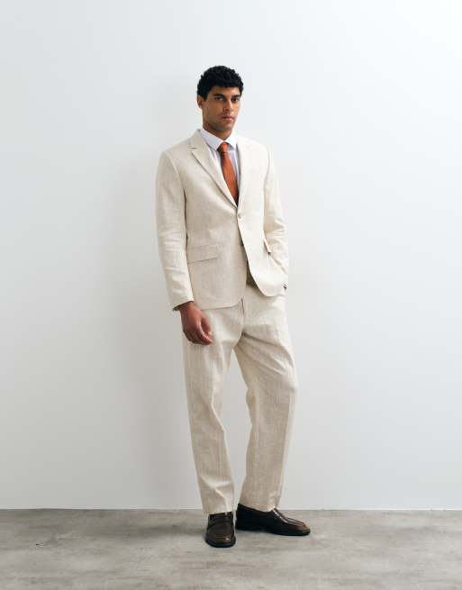 Abercrombie & Fitch - Coordinato color crema a tratteggio incrociato composto da pantaloni e blazer