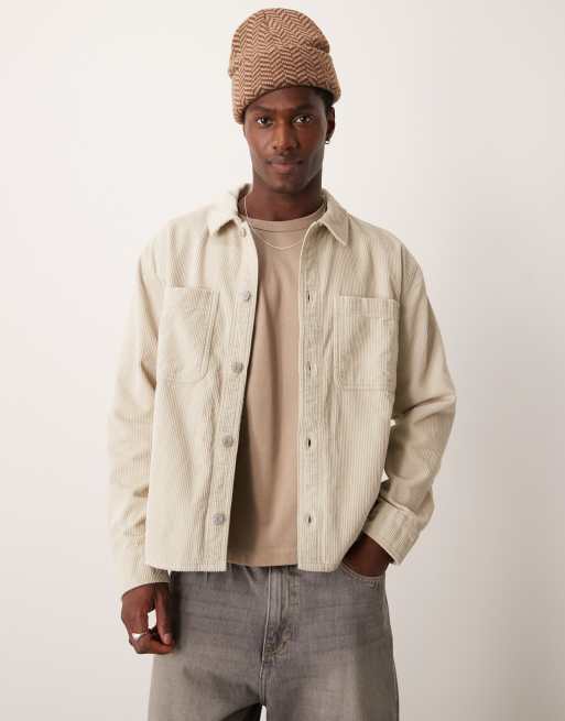 Abercrombie & Fitch cord shirt jacket in light gray