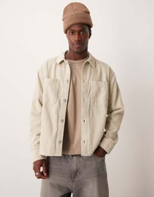 Abercrombie & Fitch cord shirt jacket in light grey