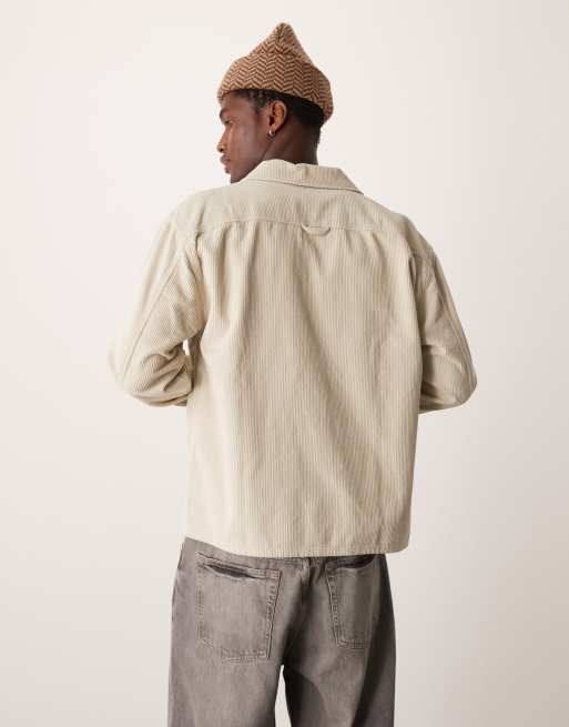 Abercrombie & Fitch cord shirt jacket in light grey, 3 of 4