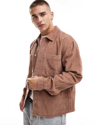 Abercrombie & Fitch cord shirt jacket in rust-Brown