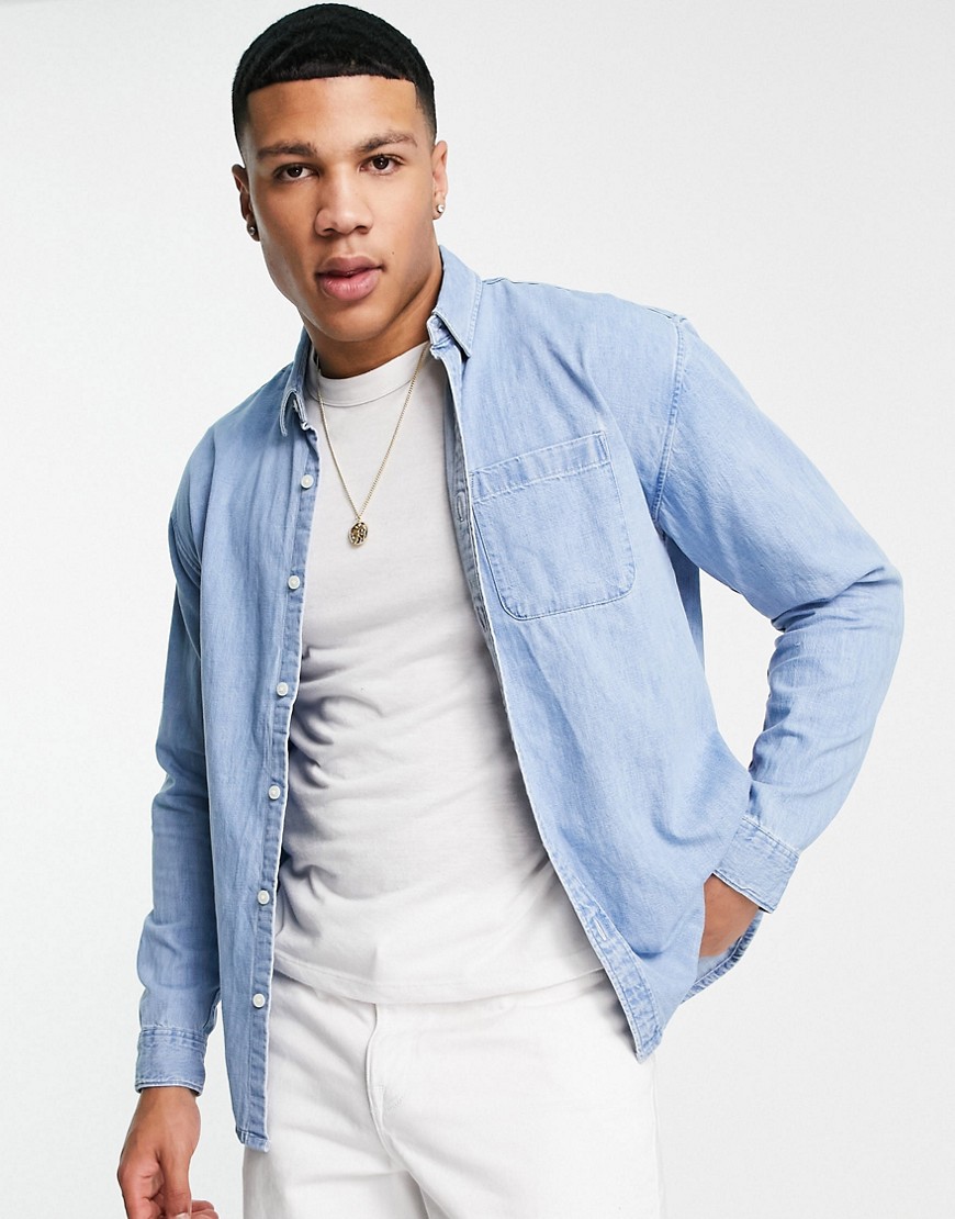 Abercrombie & Fitch Core Denim Shirt In Mid Wash-blue