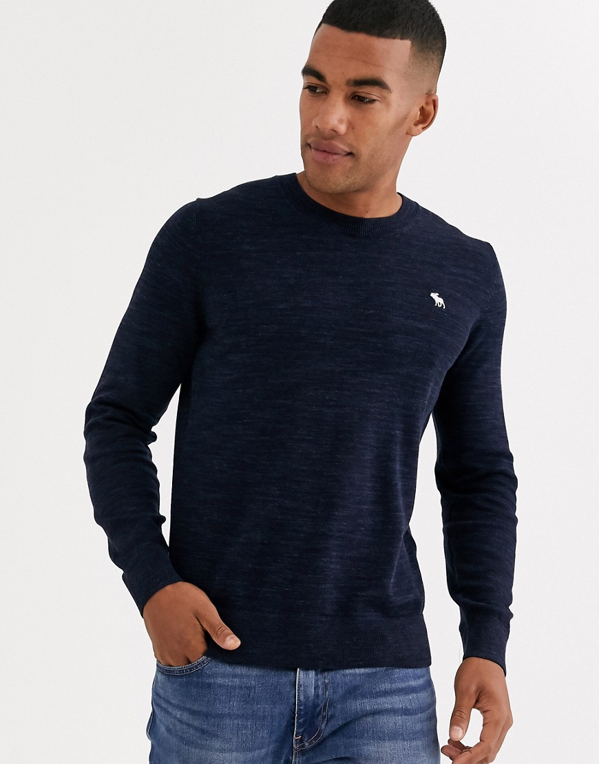 Abercrombie & Fitch core icon logo crew neck knit jumper in navy