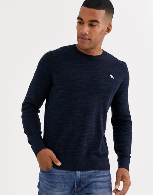 Abercrombie & Fitch core icon logo crew neck knit jumper in navy | ASOS