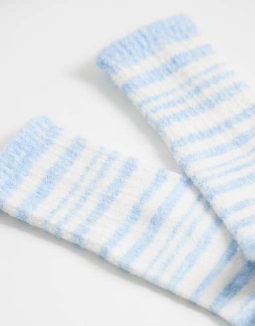 Abercrombie & Fitch cosy socks in white and blue stripe, 3 of 3