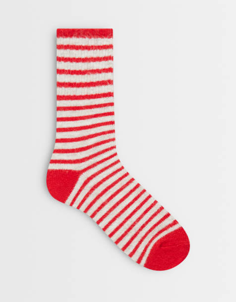 Abercrombie & Fitch cosy socks in white and red stripe - view 1