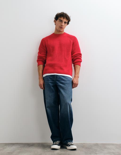 Abercrombie & Fitch cotton crew neck sweater in red, 3 of 5
