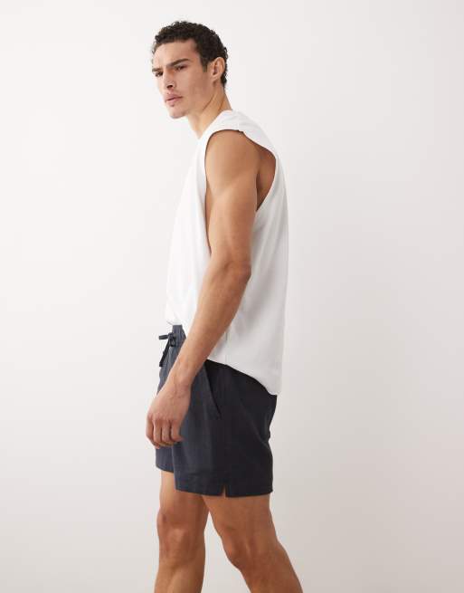 Abercrombie & Fitch cotton/linen mix pull-on shorts in navy , 3 of 5