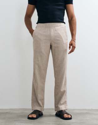 Abercrombie & Fitch Cotton Linen Mix Relaxed Fit Pull On Pants In Brown