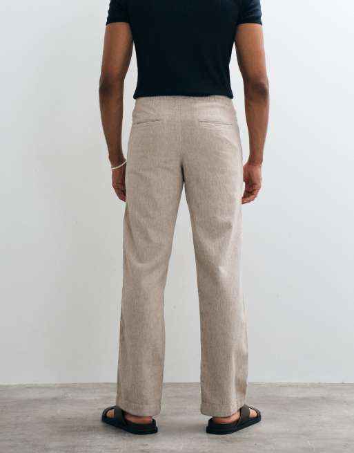 Abercrombie & Fitch cotton linen mix relaxed fit pull on trouser in brown, 5 of 5