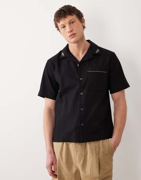 Abercrombie & Fitch cotton linen mix short sleeve knit shirt in black - view 1