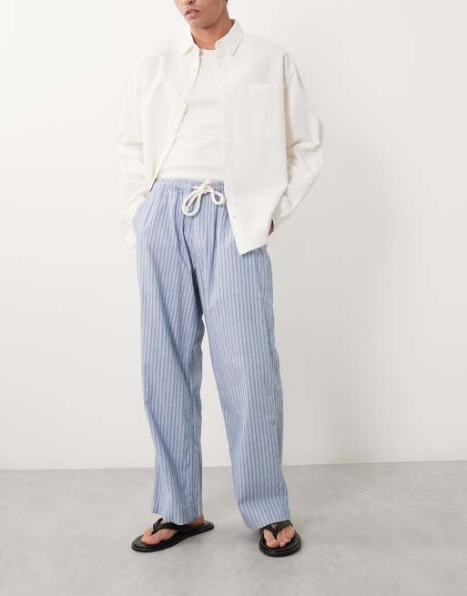 Abercrombie & Fitch cotton rich baggy pull on seersucker trousers in blue stripe, 2 of 5