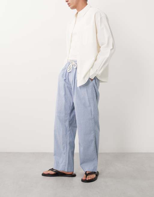 Abercrombie & Fitch cotton rich baggy pull on seersucker trousers in blue stripe, 3 of 5
