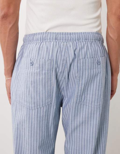 Abercrombie & Fitch cotton rich baggy pull on seersucker trousers in blue stripe, 5 of 5