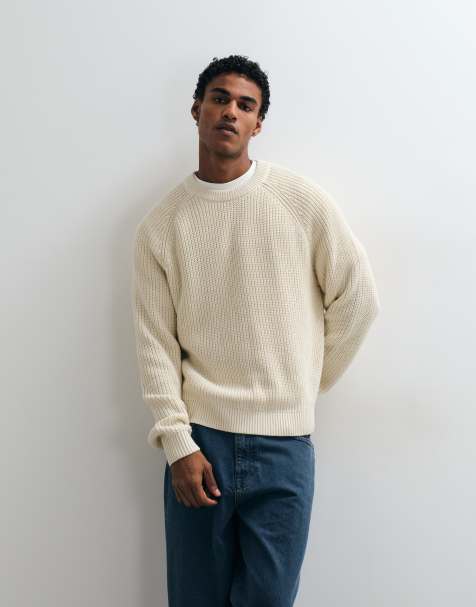 Abercrombie & Fitch cotton rich knitted crew neck jumper in cream - view 1