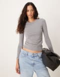 [Abercrombie & Fitch] Abercrombie & Fitch cotton seamless long sleeve top in light grey L HEATHER GREY