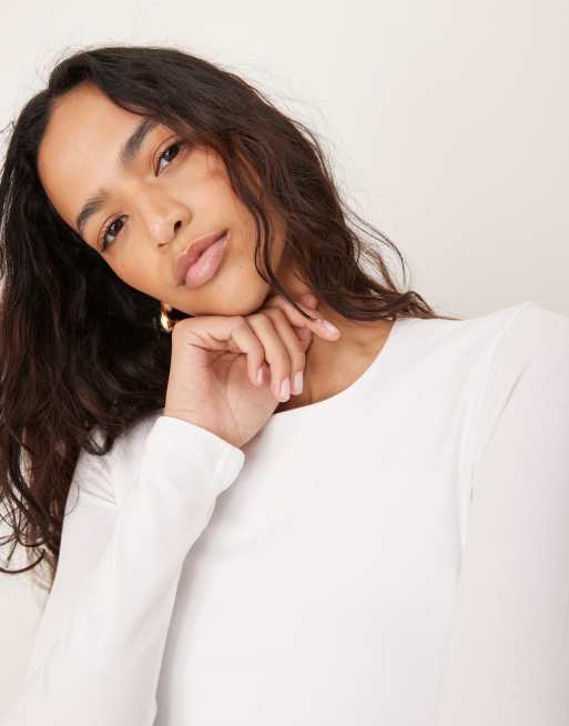 Abercrombie & Fitch cotton seamless long sleeve top in white, 2 of 4