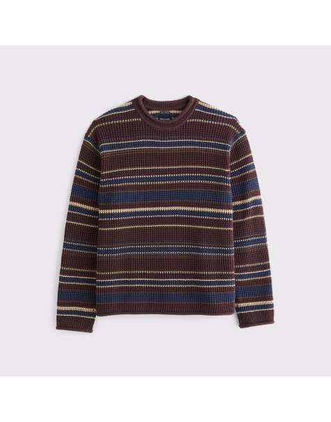 Abercrombie & Fitch Cotton waffle roll neck sweater in brown stripe - view 1