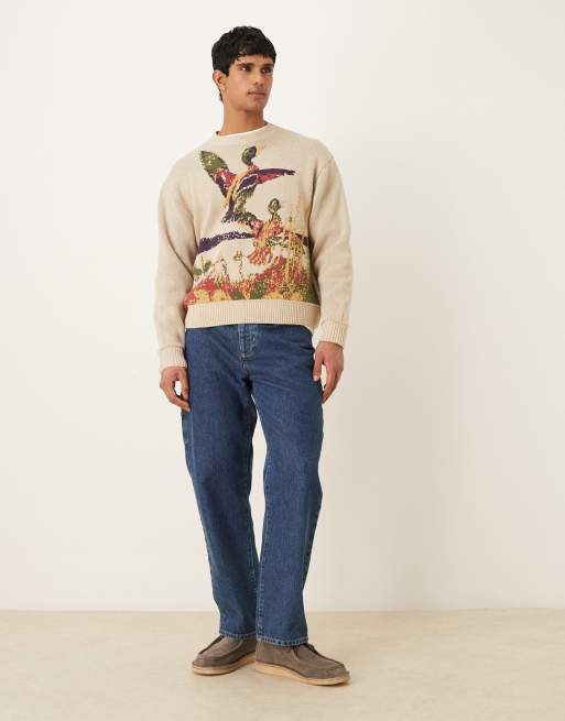 Abercrombie & Fitch countryside graphic jumper in cream, 2 of 5