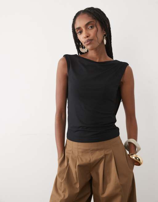 Abercrombie & Fitch cowl back slinky top in black, 4 of 4