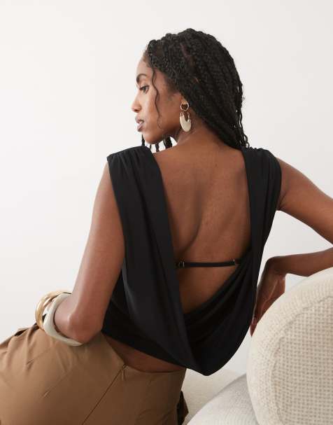 Abercrombie & Fitch cowl back slinky top with in black - view 1