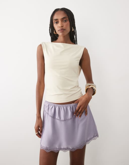 Abercrombie & Fitch cowl back slinky top with in cream, 3 of 4