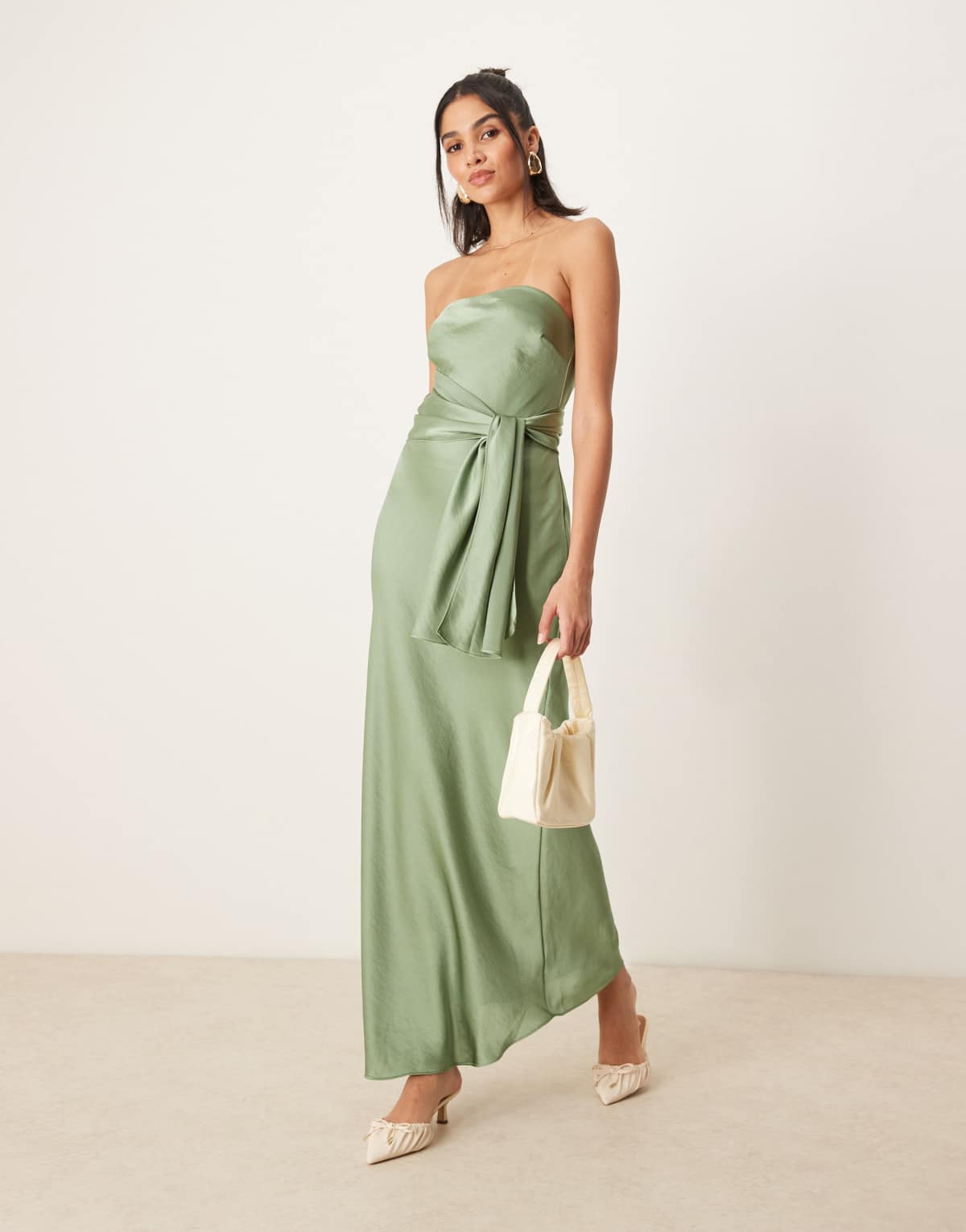 Abercrombie & Fitch cowl neck bow detail maxi dress in sage