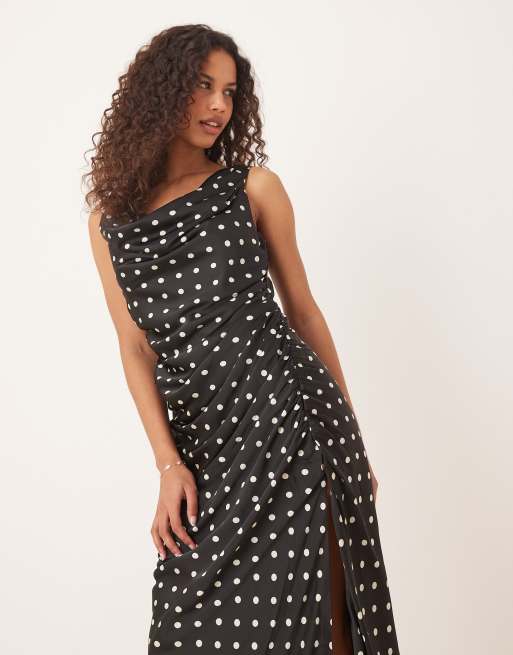 Abercrombie & Fitch cowl neck drape maxi dress in black dot | ASOS