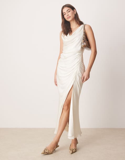 Abercrombie & Fitch cowl neck draped maxi dress in white - view 1