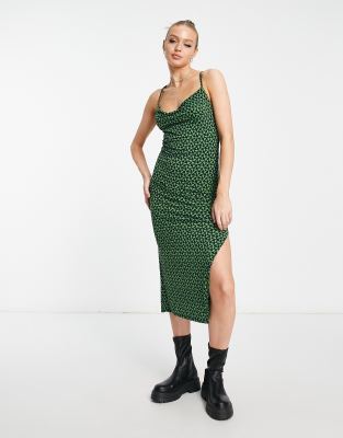 Abercrombie & Fitch cowl neck slip dress in green - ASOS Price Checker