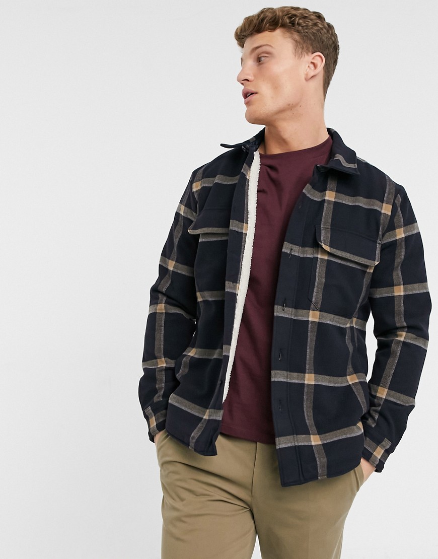 Abercrombie & Fitch Cozy Check Overshirt Jacket In Navy