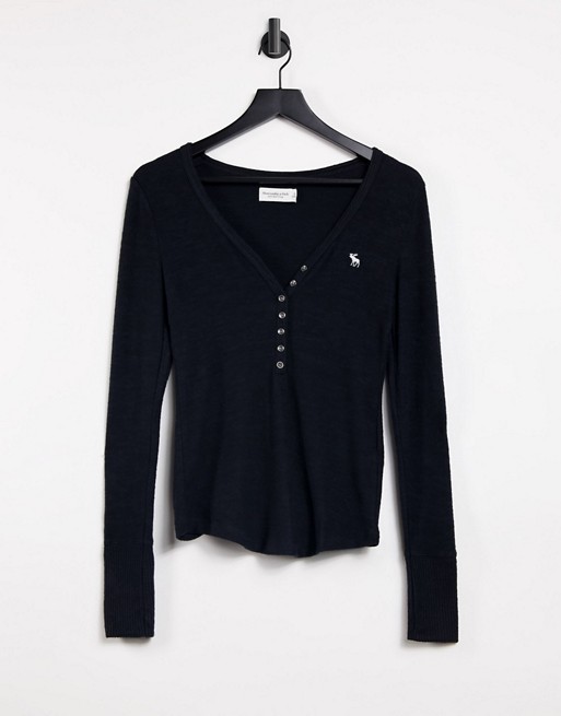 Abercrombie & Fitch cozy henley long sleeve t-shirt in black