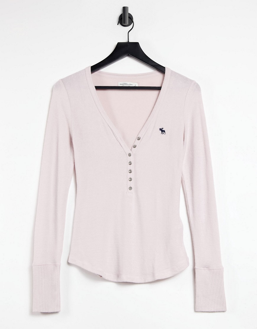 Abercrombie & Fitch Cozy Henley Long Sleeve T-shirt In Pink