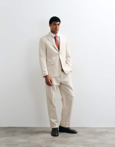 Abercrombie & Fitch - Cremefarvet sæt med bukser og blazer i crosshatch-materiale - view 1