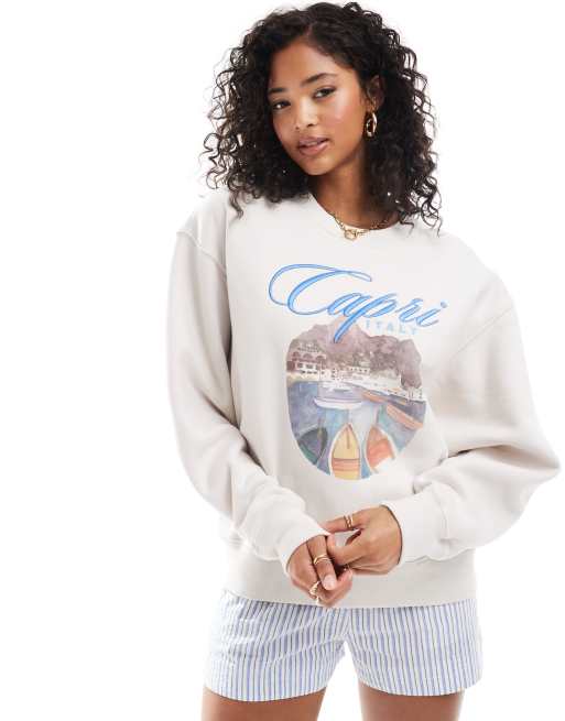 Abercrombie & Fitch - Cremefarvet sweatshirt med Capri-destinationsprint