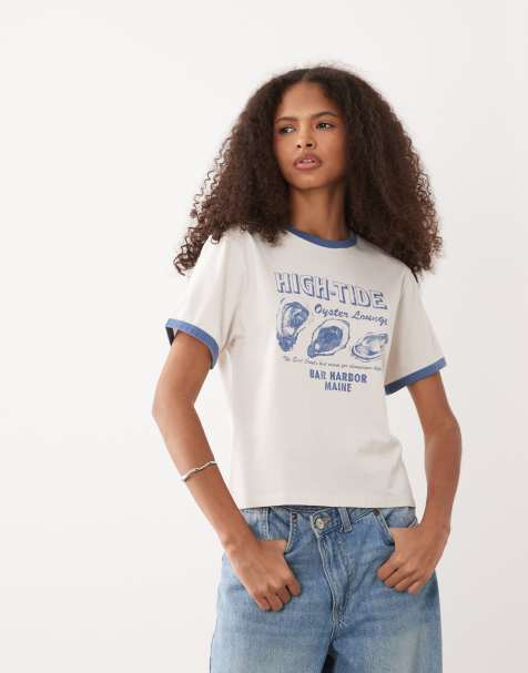 Abercrombie & Fitch - Cremehvid T-shirt med grafisk kystprint - view 1