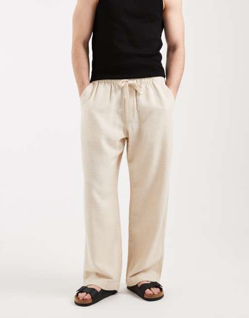 Abercrombie & Fitch - Cremehvide baggy bukser i hørblanding, 3 af 5