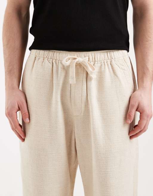 Abercrombie & Fitch - Cremehvide baggy bukser i hørblanding, 4 af 5