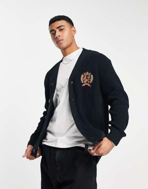 Abercrombie Fitch crest logo knit cardigan in black ASOS