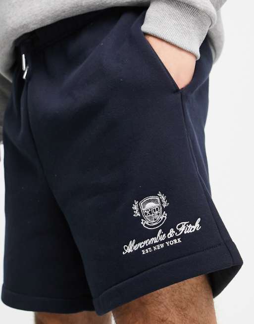 Abercrombie & Fitch crest logo sweat shorts in navy