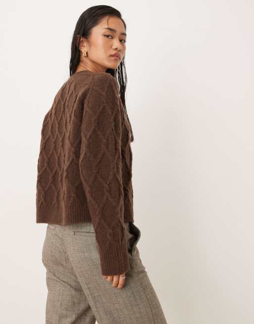 Abercrombie & Fitch crew neck button up cardigan in brown, 2 of 4