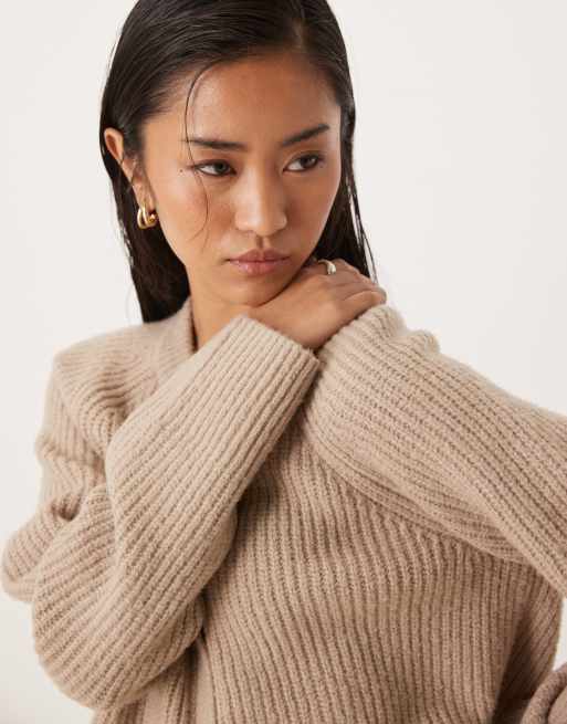 Abercrombie & Fitch crew neck button up cardigan in oatmeal, 4 of 4