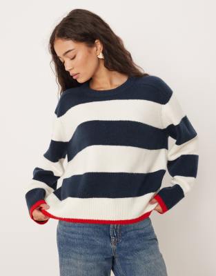 Abercrombie & Fitch Crew Neck Striped Sweater In Multi