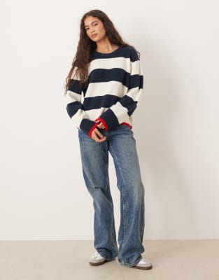 Abercrombie & Fitch Crew Neck Striped Sweater In Multi