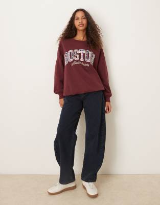 Abercrombie & Fitch Crew Neck Sweatshirt With Plaid Logo In Burgundy