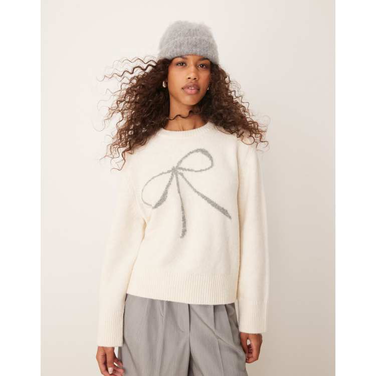 Abercrombie & Fitch crewneck knit sweater with bow in light  display picture 1