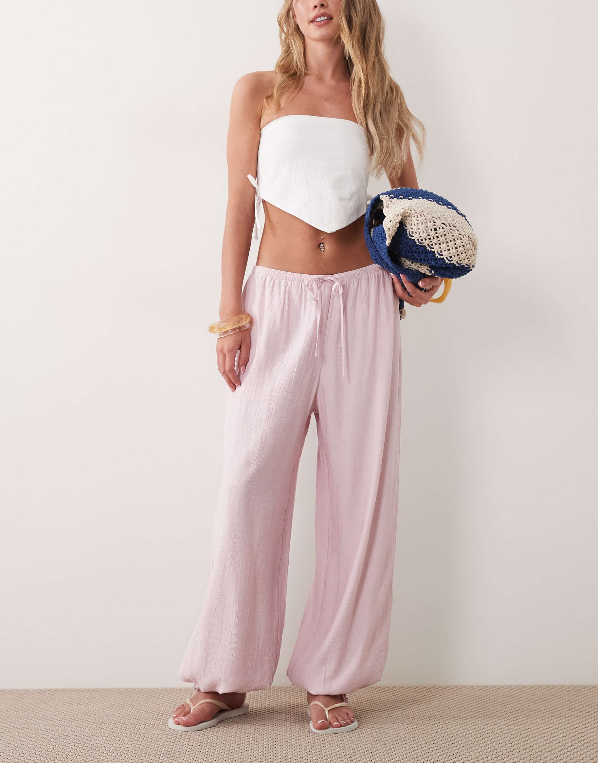 abercrombie & fitch crinkle balloon fit pants in light pink